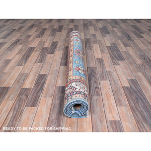 5'1"x6'4" Denim Blue, Kazak Vegetable Dyes All Over Design Hand Knotted Densely Woven, 100% Wool, Oriental Rug FWR520896