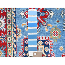 Load image into Gallery viewer, 4&#39;8&quot;x6&#39;10&quot; Quilt Blue With Hot Ember Red, Kazak Throughout Geometric Design, Vegetable Dyes and Extra Soft Wool, Hand Knotted Oriental Rug FWR520908
