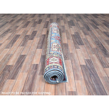 Load image into Gallery viewer, 4&#39;8&quot;x6&#39;10&quot; Quilt Blue With Hot Ember Red, Kazak Throughout Geometric Design, Vegetable Dyes and Extra Soft Wool, Hand Knotted Oriental Rug FWR520908