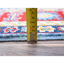 Load image into Gallery viewer, 4&#39;8&quot;x6&#39;10&quot; Quilt Blue With Hot Ember Red, Kazak Throughout Geometric Design, Vegetable Dyes and Extra Soft Wool, Hand Knotted Oriental Rug FWR520908