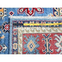 Load image into Gallery viewer, 4&#39;8&quot;x6&#39;10&quot; Quilt Blue With Hot Ember Red, Kazak Throughout Geometric Design, Vegetable Dyes And Extra Soft Wool, Hand Knotted Oriental Rug FWR520908