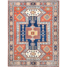 Load image into Gallery viewer, 5&#39;1&quot;x6&#39;6&quot; Blush Red and Plaster Brown, Antiqued Kazak Caucasian Swan Design With Animal Figurines, Shiny Pure Wool, Natural Dyes, Hand Knotted Densely Woven Oriental Rug FWR520920