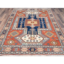 Load image into Gallery viewer, 5&#39;1&quot;x6&#39;6&quot; Blush Red and Plaster Brown, Antiqued Kazak Caucasian Swan Design With Animal Figurines, Shiny Pure Wool, Natural Dyes, Hand Knotted Densely Woven Oriental Rug FWR520920