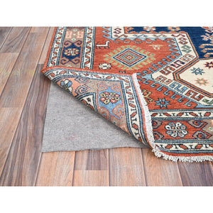 5'1"x6'6" Blush Red and Plaster Brown, Antiqued Kazak Caucasian Swan Design With Animal Figurines, Shiny Pure Wool, Natural Dyes, Hand Knotted Densely Woven Oriental Rug FWR520920