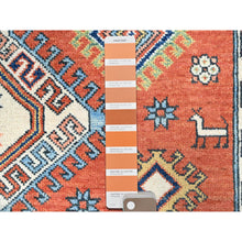 Load image into Gallery viewer, 5&#39;1&quot;x6&#39;6&quot; Blush Red and Plaster Brown, Antiqued Kazak Caucasian Swan Design With Animal Figurines, Shiny Pure Wool, Natural Dyes, Hand Knotted Densely Woven Oriental Rug FWR520920
