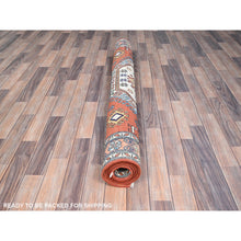 Load image into Gallery viewer, 5&#39;1&quot;x6&#39;6&quot; Blush Red and Plaster Brown, Antiqued Kazak Caucasian Swan Design With Animal Figurines, Shiny Pure Wool, Natural Dyes, Hand Knotted Densely Woven Oriental Rug FWR520920