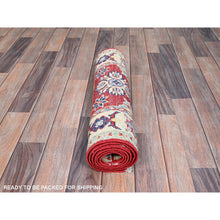Load image into Gallery viewer, 2&#39;1&quot;x6&#39; Scarlet Red, Denser Weave Shiny Wool Hand Knotted, Kazak All Over Design, Natural Dyes Oriental Runner Rug FWR520980