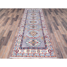 Load image into Gallery viewer, 2&#39;9&quot;x7&#39;10&quot; Rocket Metallic Gray, Afghan Kazak, Denser Weave, Natural Wool, Tribal And Geometric Medallions, Hand Knotted Oriental Runner Rug FWR521034
