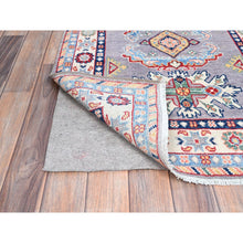Load image into Gallery viewer, 2&#39;9&quot;x7&#39;10&quot; Rocket Metallic Gray, Afghan Kazak, Denser Weave, Natural Wool, Tribal And Geometric Medallions, Hand Knotted Oriental Runner Rug FWR521034