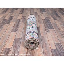 Load image into Gallery viewer, 2&#39;9&quot;x7&#39;10&quot; Rocket Metallic Gray, Afghan Kazak, Denser Weave, Natural Wool, Tribal And Geometric Medallions, Hand Knotted Oriental Runner Rug FWR521034