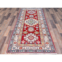 Load image into Gallery viewer, 2&#39;9&quot;x6&#39;6&quot; Cherry Red With Vibrant Medallions All Over Denser Weave Soft And Shiny Wool Hand Knotted Oriental Kazak Runner Rug FWR521058
