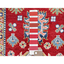 Load image into Gallery viewer, 2&#39;9&quot;x6&#39;6&quot; Cherry Red With Vibrant Medallions All Over Denser Weave Soft And Shiny Wool Hand Knotted Oriental Kazak Runner Rug FWR521058