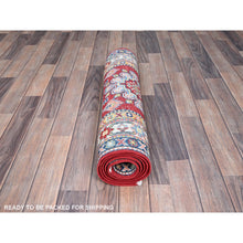 Load image into Gallery viewer, 2&#39;9&quot;x6&#39;6&quot; Cherry Red With Vibrant Medallions All Over Denser Weave Soft And Shiny Wool Hand Knotted Oriental Kazak Runner Rug FWR521058