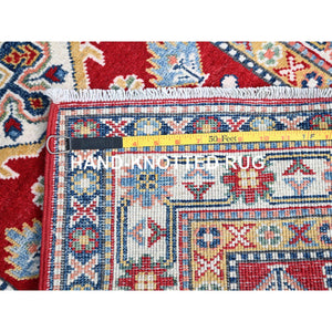 2'9"x6'6" Cherry Red With Vibrant Medallions All Over Denser Weave Soft And Shiny Wool Hand Knotted Oriental Kazak Runner Rug FWR521058