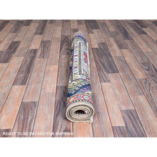 Load image into Gallery viewer, 3&#39;5&quot;x4&#39;8&quot; Graceful Gray With Vibrant Border, Hand Knotted, Vegetable Dyes, Denser Weave, Super Soft Wool, Kazak All Over Colorful Tribal Motifs, Oriental Rug FWR521298