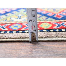 Load image into Gallery viewer, 3&#39;5&quot;x4&#39;8&quot; Graceful Gray With Vibrant Border, Hand Knotted, Vegetable Dyes, Denser Weave, Super Soft Wool, Kazak All Over Colorful Tribal Motifs, Oriental Rug FWR521298