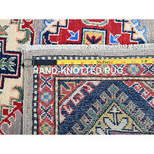 Load image into Gallery viewer, 3&#39;5&quot;x4&#39;8&quot; Graceful Gray With Vibrant Border, Hand Knotted, Vegetable Dyes, Denser Weave, Super Soft Wool, Kazak All Over Colorful Tribal Motifs, Oriental Rug FWR521298