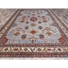 Load image into Gallery viewer, 10&#39;2&quot;x14&#39; Koala Gray And Dove White, Afghan Super Kazak With Geometric Medallions Design, Hand Knotted, Pure Wool, Denser Weave, Oriental Rug FWR521310
