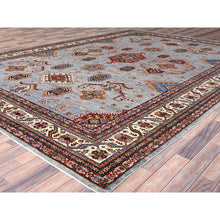 Load image into Gallery viewer, 10&#39;2&quot;x14&#39; Koala Gray And Dove White, Afghan Super Kazak With Geometric Medallions Design, Hand Knotted, Pure Wool, Denser Weave, Oriental Rug FWR521310