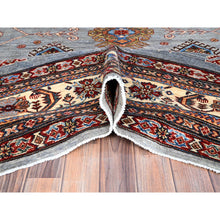 Load image into Gallery viewer, 10&#39;2&quot;x14&#39; Koala Gray And Dove White, Afghan Super Kazak With Geometric Medallions Design, Hand Knotted, Pure Wool, Denser Weave, Oriental Rug FWR521310