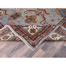 Load image into Gallery viewer, 10&#39;2&quot;x14&#39; Koala Gray And Dove White, Afghan Super Kazak With Geometric Medallions Design, Hand Knotted, Pure Wool, Denser Weave, Oriental Rug FWR521310