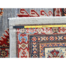 Load image into Gallery viewer, 10&#39;2&quot;x14&#39; Koala Gray And Dove White, Afghan Super Kazak With Geometric Medallions Design, Hand Knotted, Pure Wool, Denser Weave, Oriental Rug FWR521310