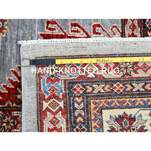 10'2"x14' Koala Gray And Dove White, Afghan Super Kazak With Geometric Medallions Design, Hand Knotted, Pure Wool, Denser Weave, Oriental Rug FWR521310