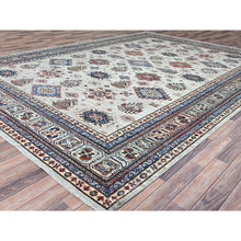 Load image into Gallery viewer, 10&#39;x13&#39;8&quot; Wickham Gray, Afghan Super Kazak With Geometric Medallions Design, Hand Knotted, Pure Wool, Denser Weave, Oriental Rug FWR521316