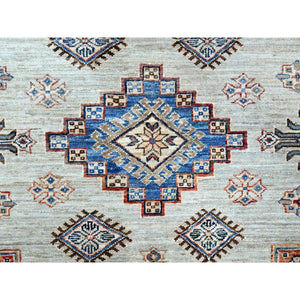 10'x13'8" Wickham Gray, Afghan Super Kazak With Geometric Medallions Design, Hand Knotted, Pure Wool, Denser Weave, Oriental Rug FWR521316