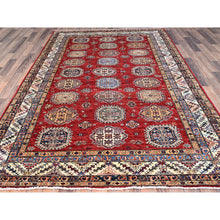 Load image into Gallery viewer, 6&#39;1&quot;x8&#39;10&quot; Toreador Red With Chantilly Lace White, Soft And Shiny Wool, Hand Knotted, Denser Weave, Vegetable Dyes, Afghan Super Kazak With All Over Medallions, Oriental Rug FWR521328