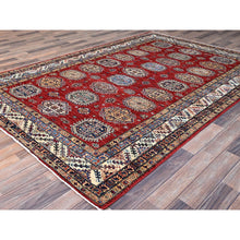 Load image into Gallery viewer, 6&#39;1&quot;x8&#39;10&quot; Toreador Red With Chantilly Lace White, Soft And Shiny Wool, Hand Knotted, Denser Weave, Vegetable Dyes, Afghan Super Kazak With All Over Medallions, Oriental Rug FWR521328