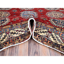 Load image into Gallery viewer, 6&#39;1&quot;x8&#39;10&quot; Toreador Red With Chantilly Lace White, Soft And Shiny Wool, Hand Knotted, Denser Weave, Vegetable Dyes, Afghan Super Kazak With All Over Medallions, Oriental Rug FWR521328