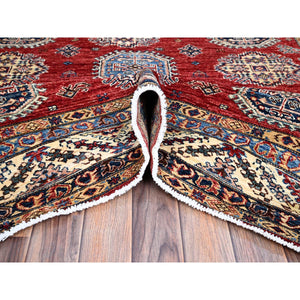 6'1"x8'10" Toreador Red With Chantilly Lace White, Soft And Shiny Wool, Hand Knotted, Denser Weave, Vegetable Dyes, Afghan Super Kazak With All Over Medallions, Oriental Rug FWR521328