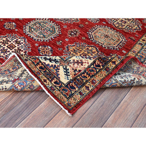 6'1"x8'10" Toreador Red With Chantilly Lace White, Soft And Shiny Wool, Hand Knotted, Denser Weave, Vegetable Dyes, Afghan Super Kazak With All Over Medallions, Oriental Rug FWR521328