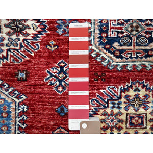 6'1"x8'10" Toreador Red With Chantilly Lace White, Soft And Shiny Wool, Hand Knotted, Denser Weave, Vegetable Dyes, Afghan Super Kazak With All Over Medallions, Oriental Rug FWR521328