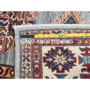 6'x6' Seagull Gray, Wisp White Border, Denser Weave Natural Wool Hand Knotted, Afghan Super Kazak, Natural Dyes, Oriental Square Rug FWR521346
