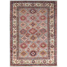 Load image into Gallery viewer, 4&#39;9&quot;x6&#39;7&quot; Bunny Gray, Hand Knotted Natural Dyes, Afghan Densely Woven Super Kazak With All Over Design, 100% Wool Oriental Rug FWR521352