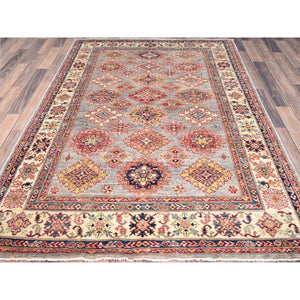 4'9"x6'7" Bunny Gray, Hand Knotted Natural Dyes, Afghan Densely Woven Super Kazak With All Over Design, 100% Wool Oriental Rug FWR521352