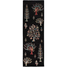 Load image into Gallery viewer, 2&#39;7&quot;x8&#39; Night Black, Extra Soft Wool, Denser Weave, Large Tribal Tree Design, Afghan Sultani, Hand Knotted, Oriental Runner Rug FWR521388