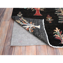 Load image into Gallery viewer, 2&#39;7&quot;x8&#39; Night Black, Extra Soft Wool, Denser Weave, Large Tribal Tree Design, Afghan Sultani, Hand Knotted, Oriental Runner Rug FWR521388