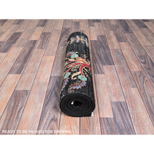 Load image into Gallery viewer, 2&#39;7&quot;x8&#39; Night Black, Extra Soft Wool, Denser Weave, Large Tribal Tree Design, Afghan Sultani, Hand Knotted, Oriental Runner Rug FWR521388