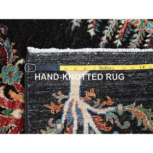 2'7"x8' Night Black, Extra Soft Wool, Denser Weave, Large Tribal Tree Design, Afghan Sultani, Hand Knotted, Oriental Runner Rug FWR521388