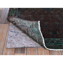 Load image into Gallery viewer, 3&#39;2&quot;x5&#39;1&quot; Rust Red, Overdyed Vintage Persian Hamadan with Geometric Medallion Design, Distressed and Worn, Cropped Thin, Zero Pile, Sides and Ends Professionally Secured, Hand Knotted, 100% Wool, Oriental Rug 68 FWR5208