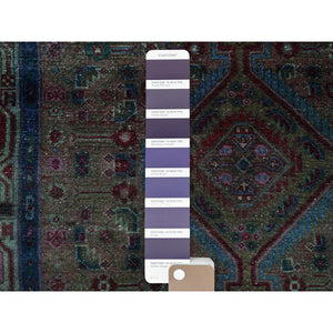 3'2"x5'1" Rust Red, Overdyed Vintage Persian Hamadan with Geometric Medallion Design, Distressed and Worn, Cropped Thin, Zero Pile, Sides and Ends Professionally Secured, Hand Knotted, 100% Wool, Oriental Rug 68 FWR5208