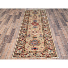 Load image into Gallery viewer, 2&#39;5&quot;x6&#39;8&quot; Aged White, Hand Knotted Soft Wool, Densely Woven Vegetable Dyes, Afghan Super Kazak With All Over Tribal Medallions Design, Oriental Runner Rug FWR521442