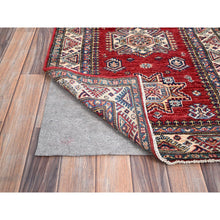 Load image into Gallery viewer, 2&#39;7&quot;x13&#39;2&quot; Carmine Red, Afghan Super Kazak With Geometric Medallions Design, Natural Dyes, Densely Woven, Soft And Shiny Wool, Hand Knotted, Runner Oriental Rug FWR521460