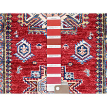 Load image into Gallery viewer, 2&#39;7&quot;x13&#39;2&quot; Carmine Red, Afghan Super Kazak With Geometric Medallions Design, Natural Dyes, Densely Woven, Soft And Shiny Wool, Hand Knotted, Runner Oriental Rug FWR521460