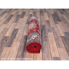 Load image into Gallery viewer, 2&#39;7&quot;x13&#39;2&quot; Carmine Red, Afghan Super Kazak With Geometric Medallions Design, Natural Dyes, Densely Woven, Soft And Shiny Wool, Hand Knotted, Runner Oriental Rug FWR521460