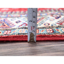 Load image into Gallery viewer, 2&#39;7&quot;x13&#39;2&quot; Carmine Red, Afghan Super Kazak With Geometric Medallions Design, Natural Dyes, Densely Woven, Soft And Shiny Wool, Hand Knotted, Runner Oriental Rug FWR521460