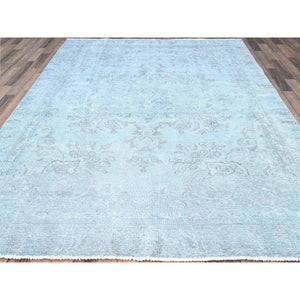 7'1"x9'9" Corydalis Blue, Hand Knotted Cropped Thin Old Persian Tabriz, Even Wear, Sides And Ends Professionally Secured, Cleaned, Sheared Low, Good Condition Velvety Wool Oriental Rug FWR521556